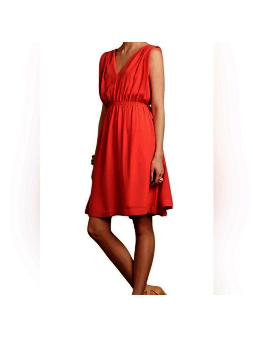 Philosophy Sleeveless Coral V-neck Dress ruched braided elastic waist | Large